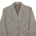 Womens Brown Grey Wool Blend Checked Button Jacket L Woven Classic Tailored