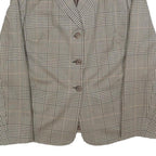 Womens Brown Grey Wool Blend Checked Button Jacket L Woven Classic Tailored