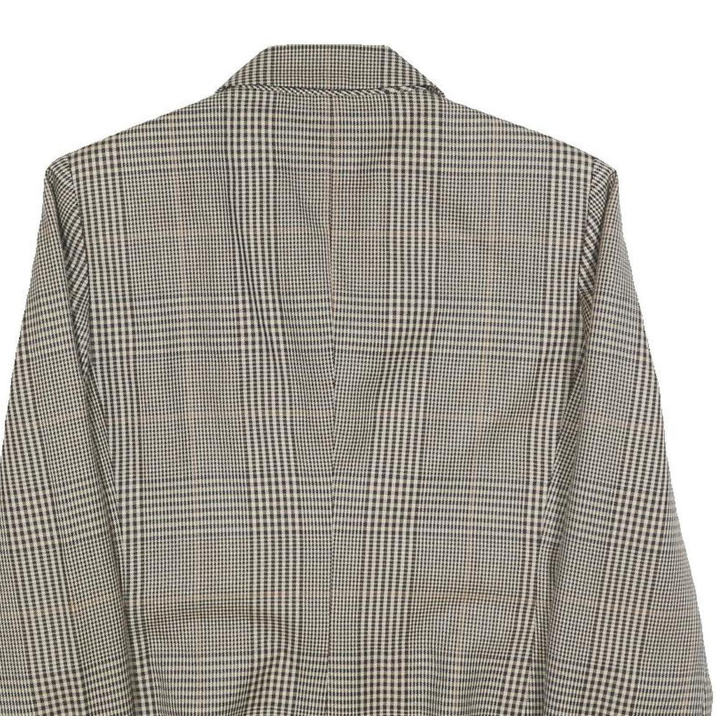 Womens Brown Grey Wool Blend Checked Button Jacket L Woven Classic Tailored