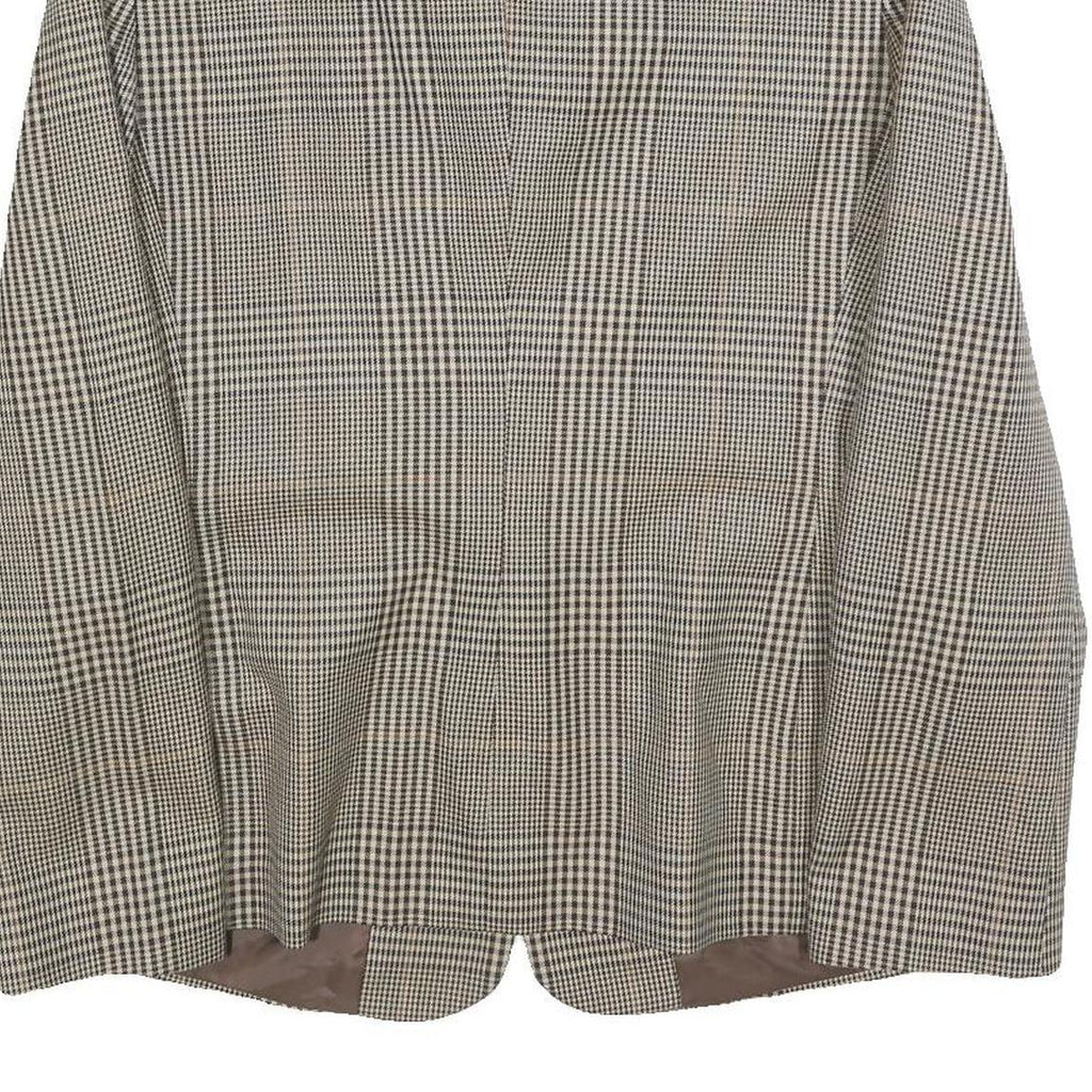 Womens Brown Grey Wool Blend Checked Button Jacket L Woven Classic Tailored