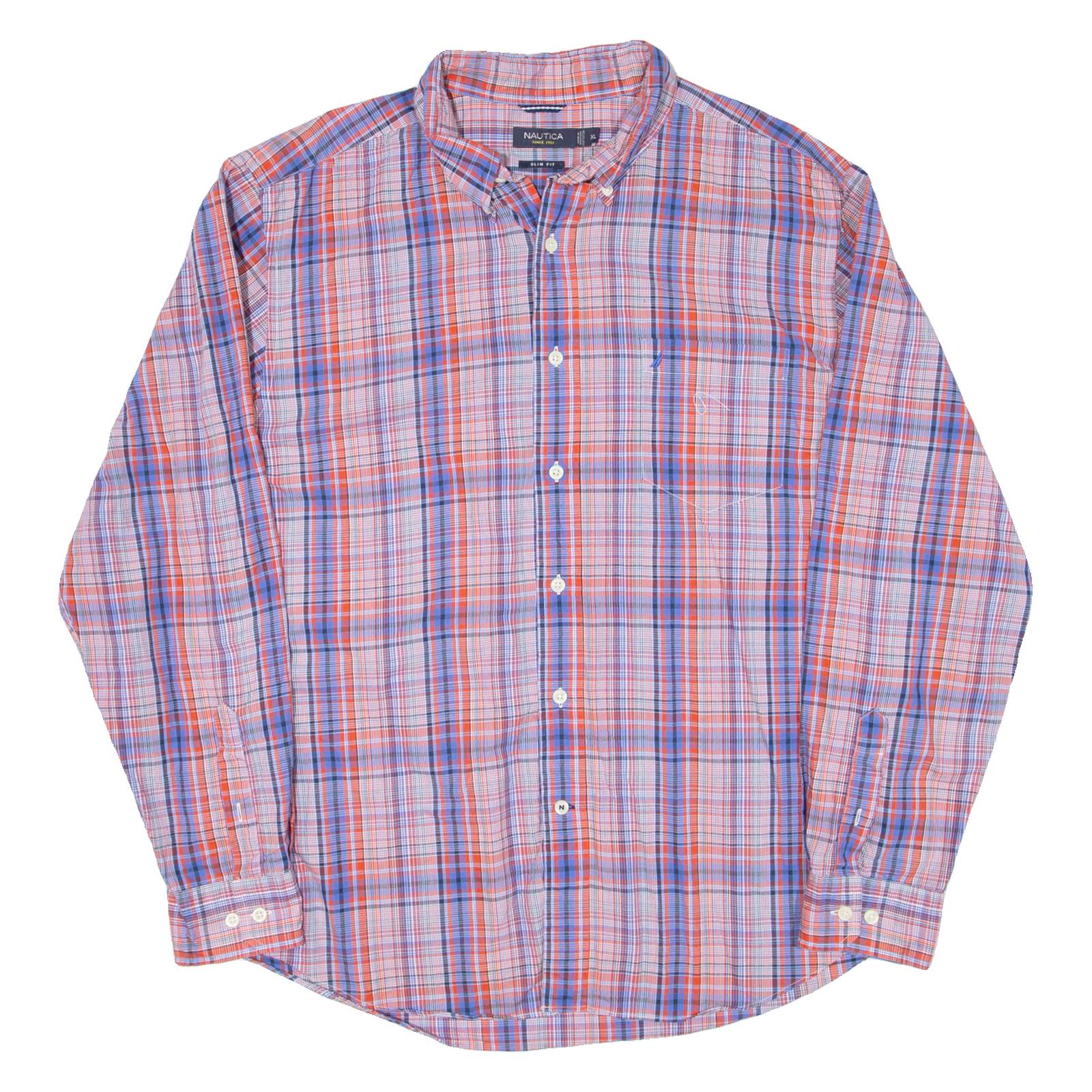 NAUTICA Slim Fit Mens Shirt Red Check Long Sleeve XL
