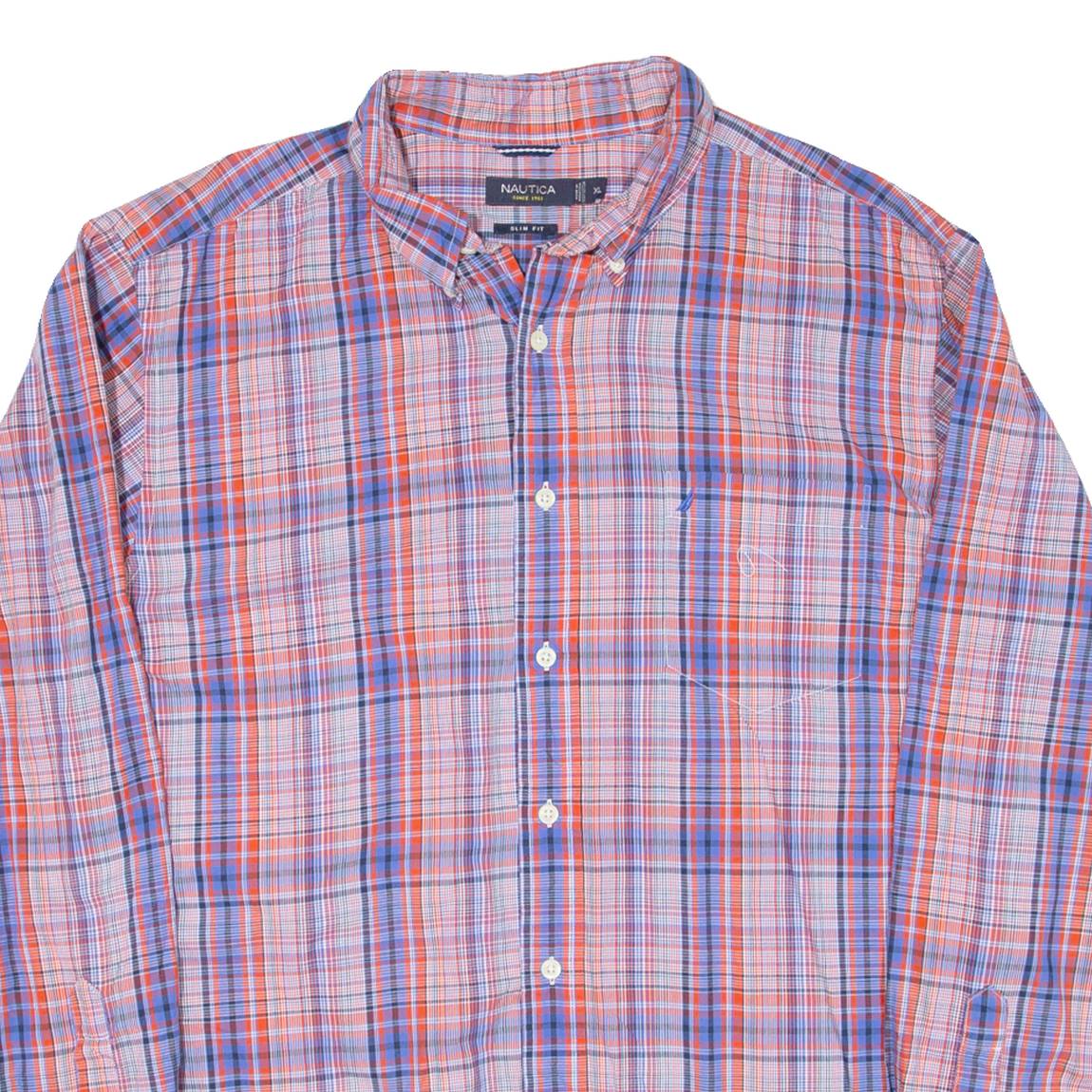 NAUTICA Slim Fit Mens Shirt Red Check Long Sleeve XL