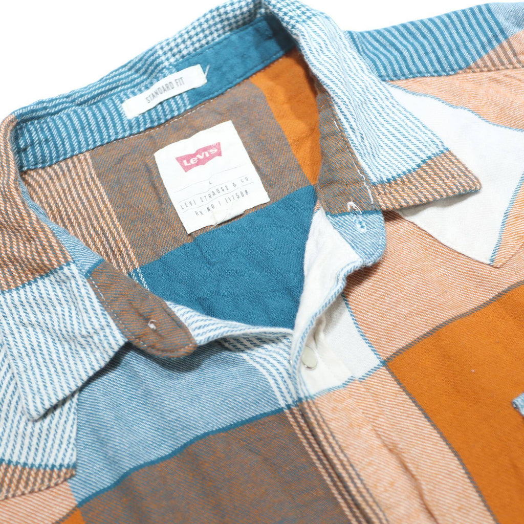 LEVI'S Mens Blue & Orange Check Cotton Shirt L Casual Button Pocket