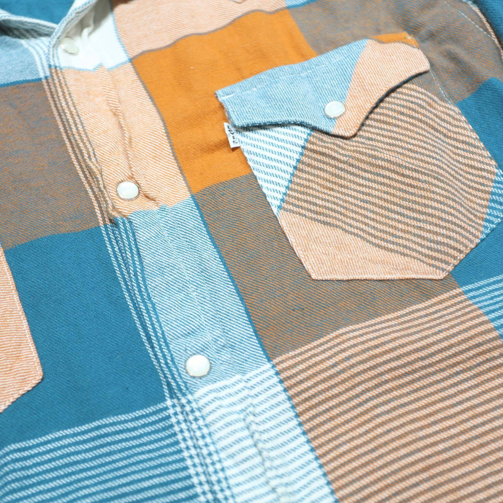 LEVI'S Mens Blue & Orange Check Cotton Shirt L Casual Button Pocket