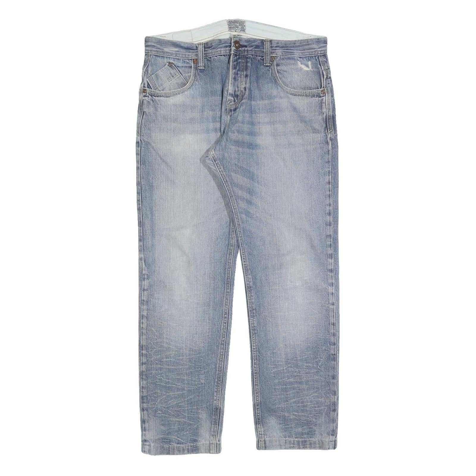 NEW CARGO Mens Cotton Blue Regular Straight Denim W34 L30 Button Closure Jeans