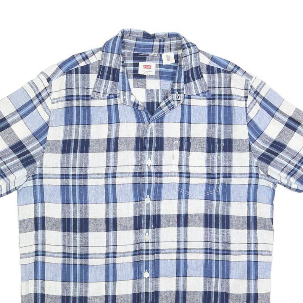 LEVI'S Mens Blue & White Check Short Sleeve Shirt M Casual Summer Linen Blend