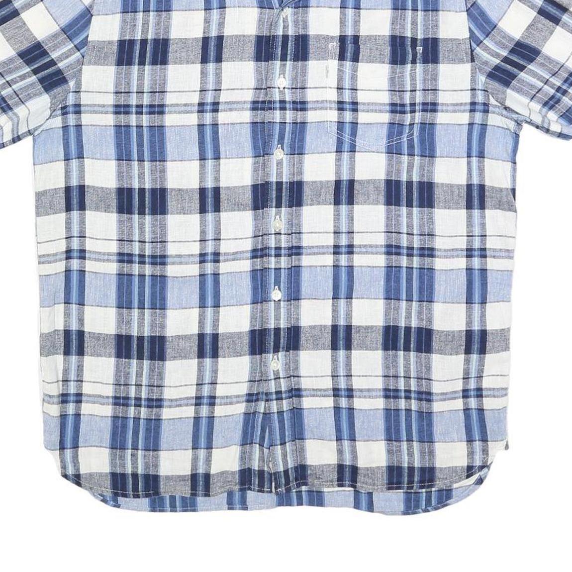 LEVI'S Mens Blue & White Check Short Sleeve Shirt M Casual Summer Linen Blend