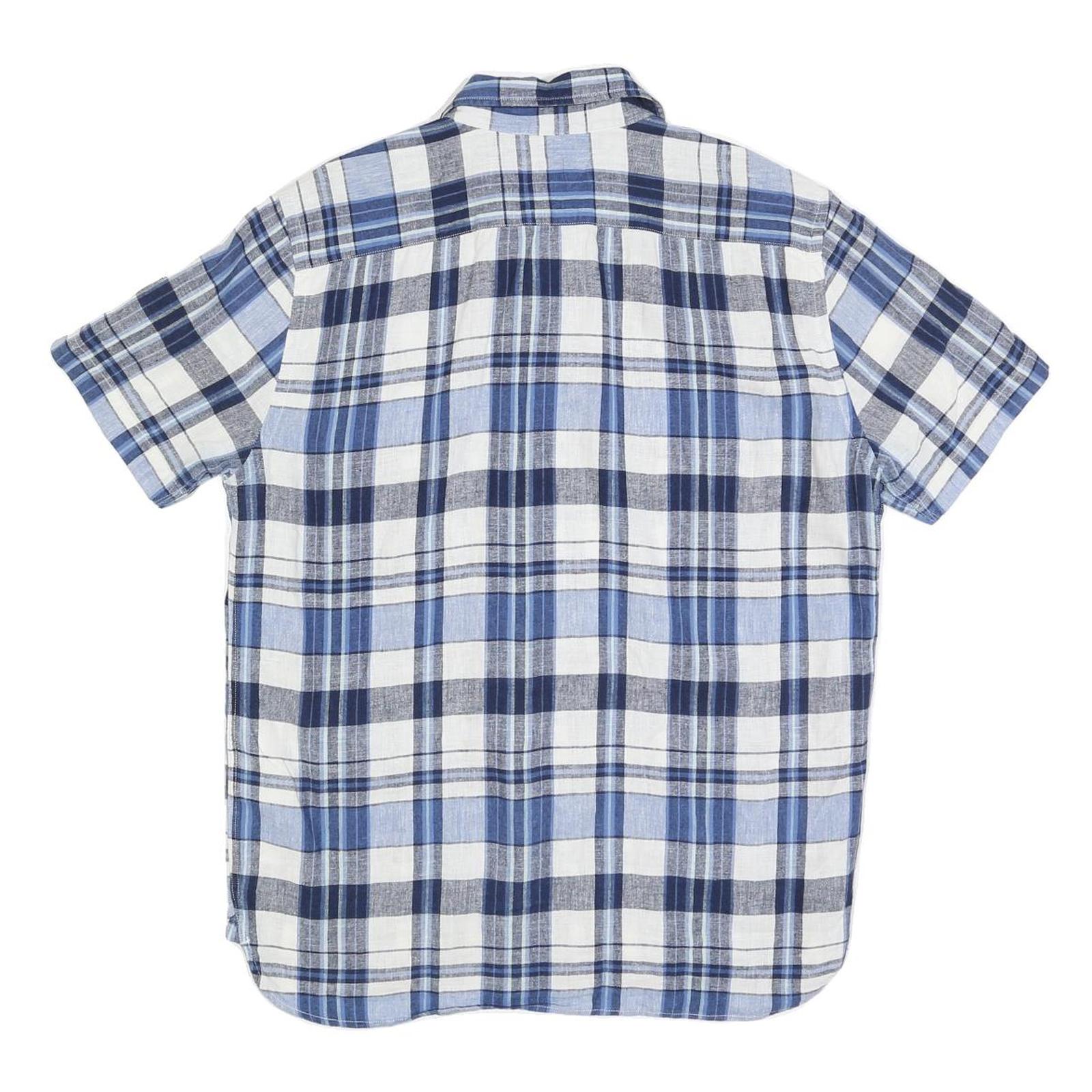LEVI'S Mens Blue & White Check Short Sleeve Shirt M Casual Summer Linen Blend