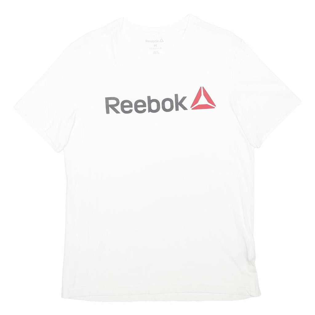 REEBOK Mens White Classic Logo T-Shirt M Short Sleeve Crew Neck Cotton Blend
