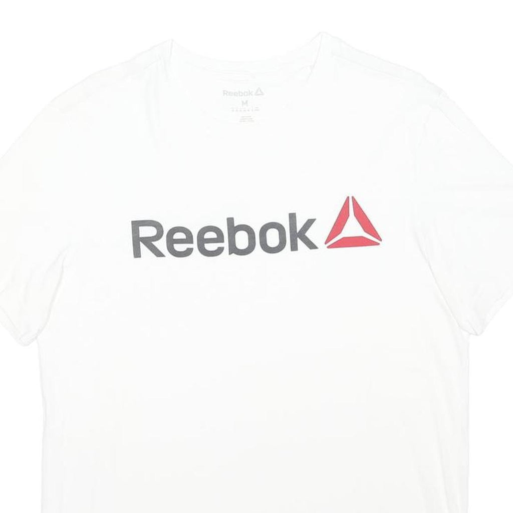 REEBOK Mens White Classic Logo T-Shirt M Short Sleeve Crew Neck Cotton Blend