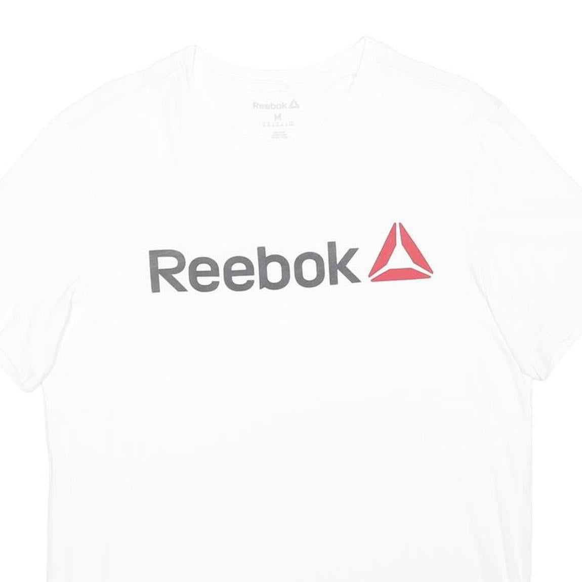REEBOK Mens White Classic Logo T-Shirt M Short Sleeve Crew Neck Cotton Blend