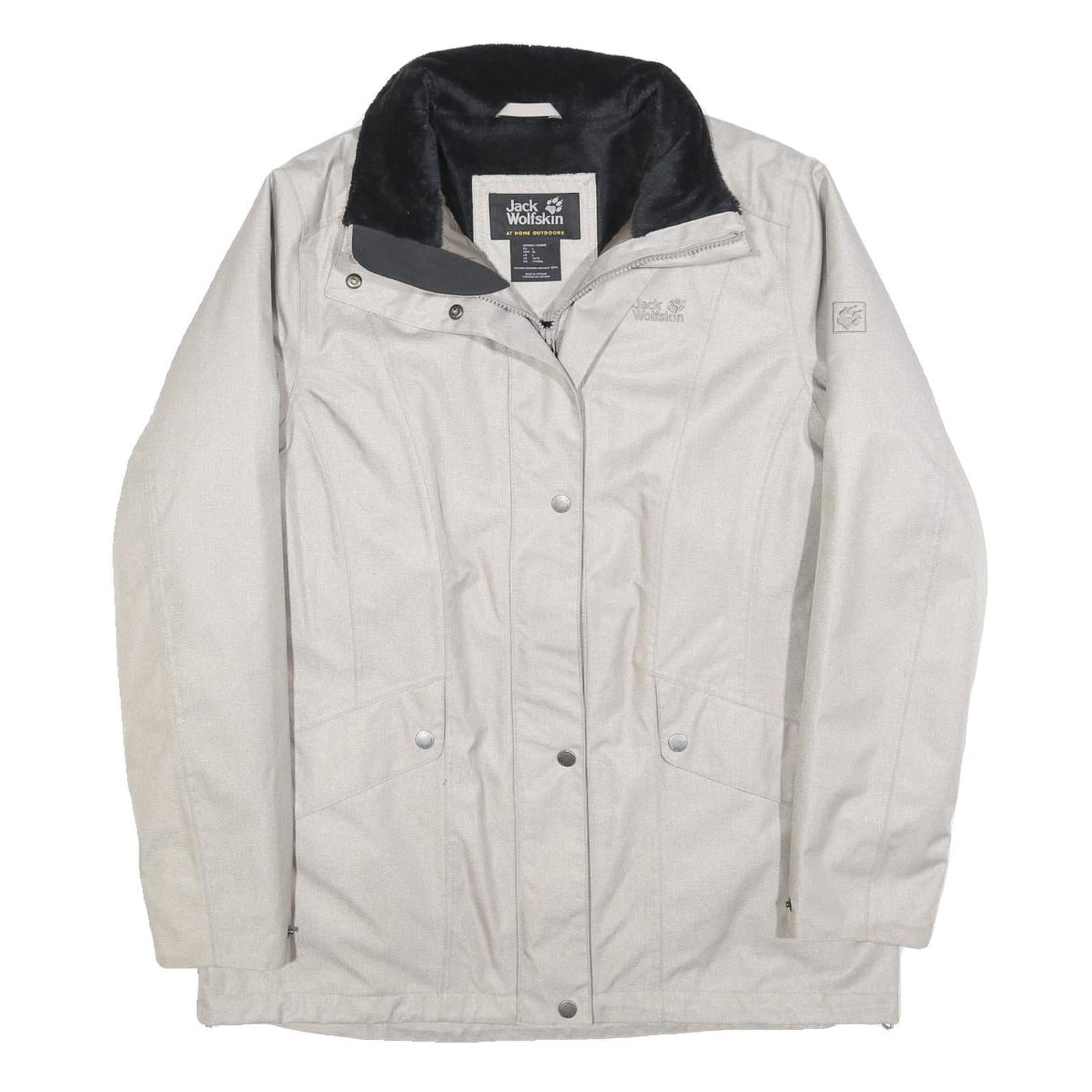 JACK WOLFSKIN Womens White Jacket L Polyester Blend Zip Outdoor Warm Winter