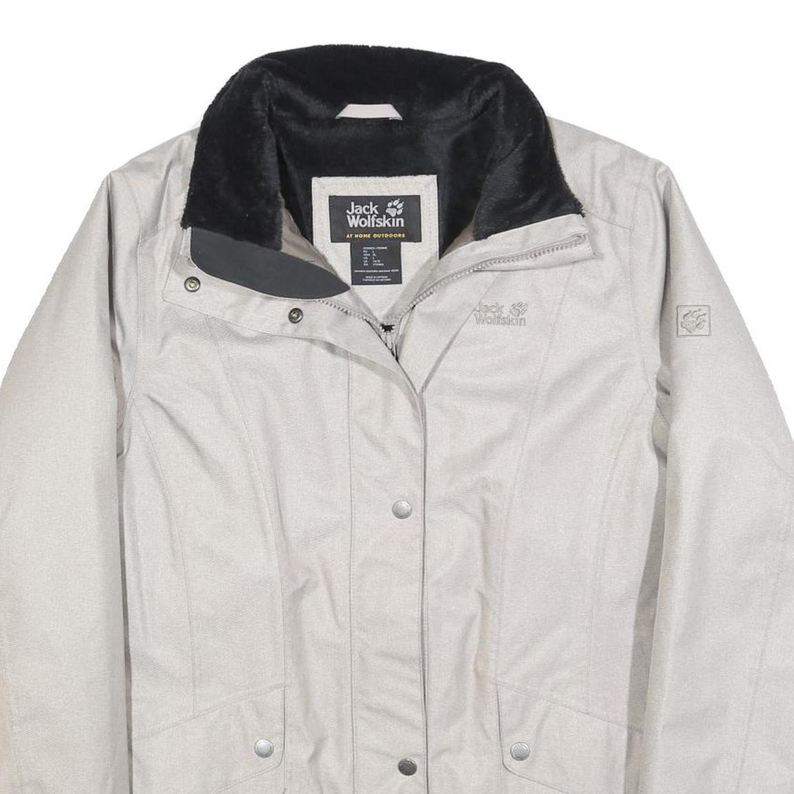 JACK WOLFSKIN Womens White Jacket L Polyester Blend Zip Outdoor Warm Winter
