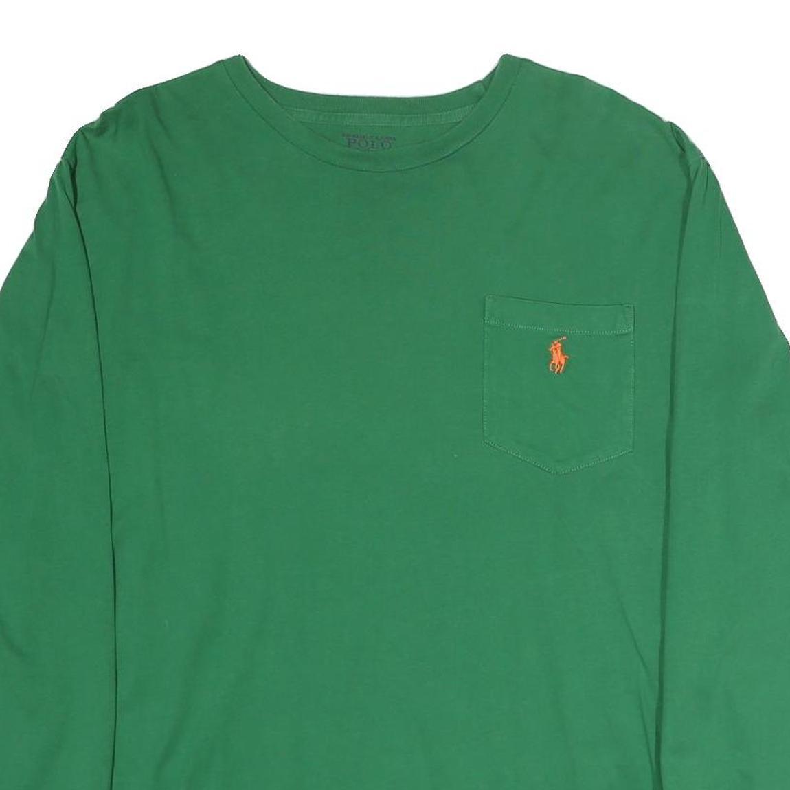 POLO RALPH LAUREN Mens Green Long Sleeve T-Shirt Crew Neck Pocket L Cotton