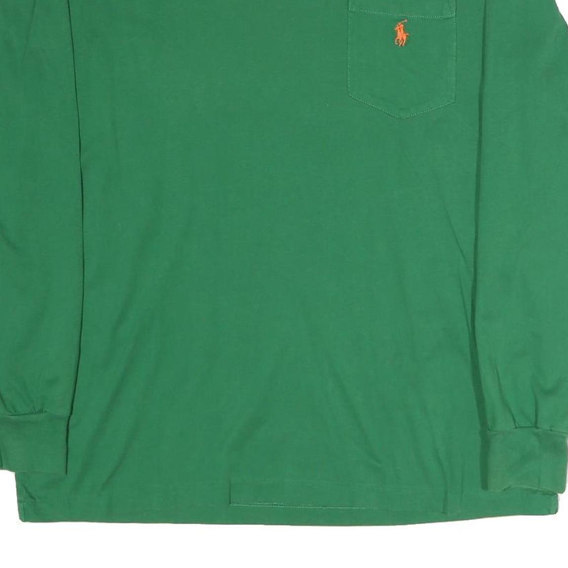 POLO RALPH LAUREN Mens Green Long Sleeve T-Shirt Crew Neck Pocket L Cotton