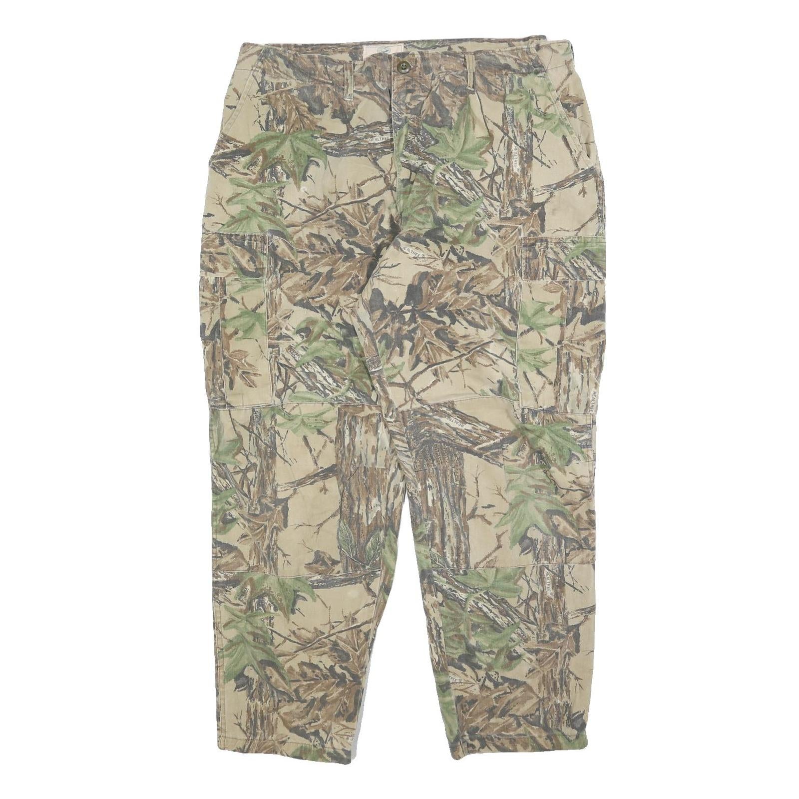 REDHEAD Mens Relaxed Cotton Blend Beige Camouflage Cargo Trousers W39 L30