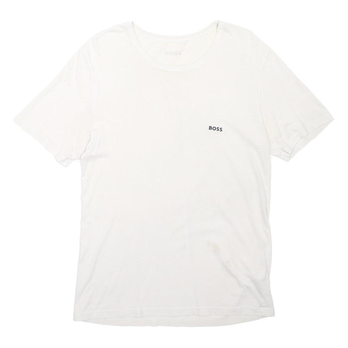 BOSS Mens White L Short Sleeve Crew Neck Plain Cotton Blend T-Shirt