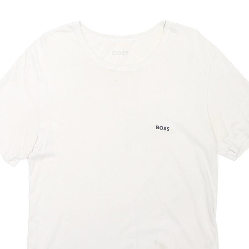 BOSS Mens White L Short Sleeve Crew Neck Plain Cotton Blend T-Shirt