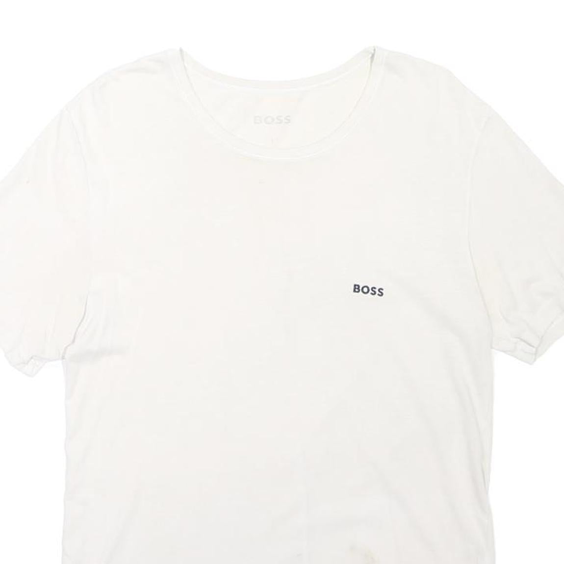 BOSS Mens White L Short Sleeve Crew Neck Plain Cotton Blend T-Shirt