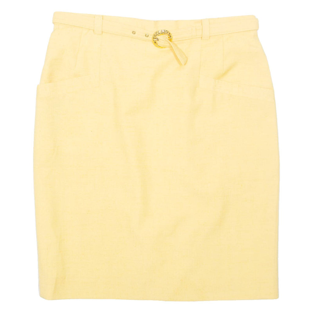 Belted Womens Straight Skirt Yellow Knee Length M