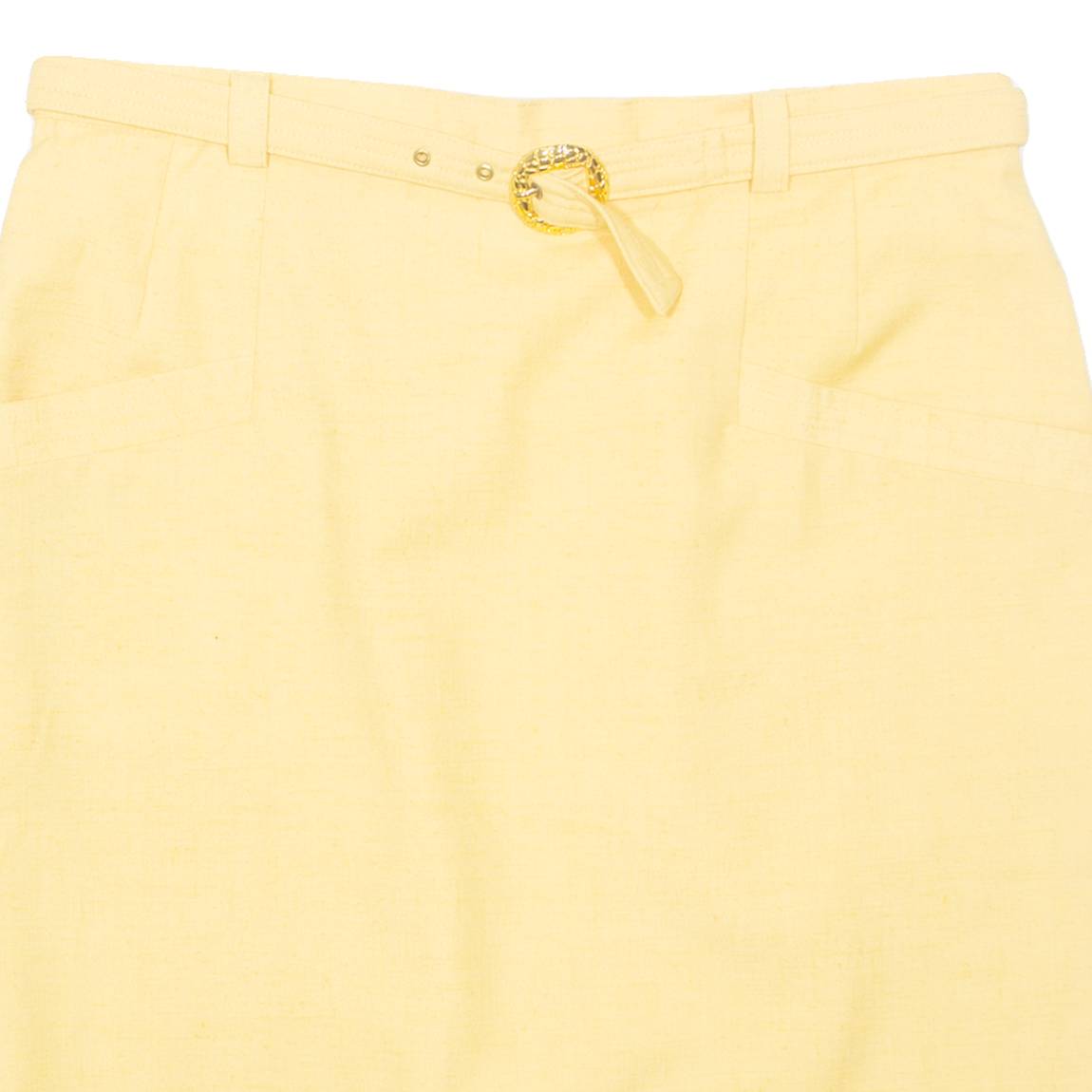 Belted Womens Straight Skirt Yellow Knee Length M