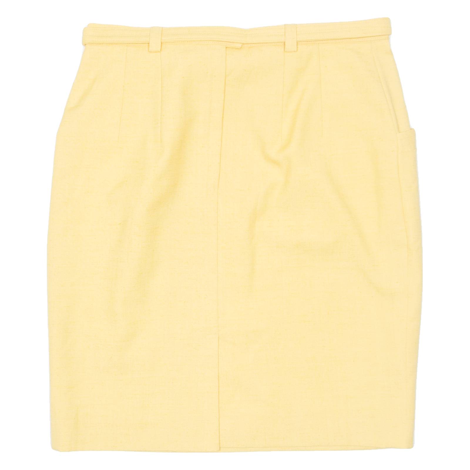 Belted Womens Straight Skirt Yellow Knee Length M