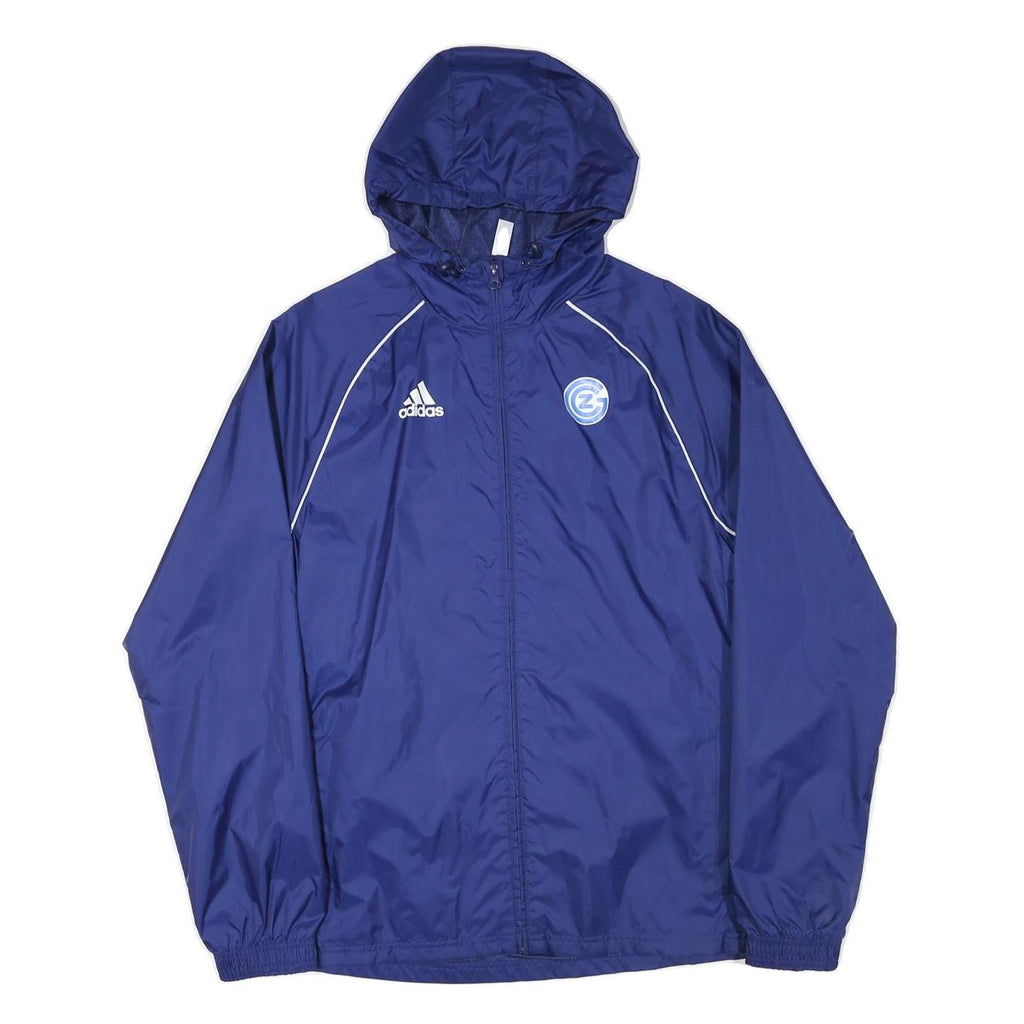 ADIDAS Mens Blue Nylon Jacket S Zip Hooded Plain Sportswear Lightweight