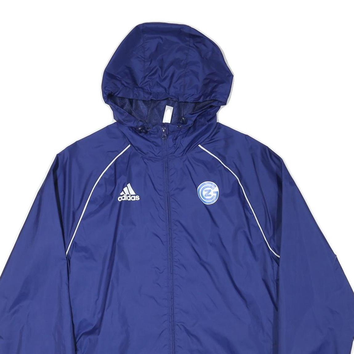 ADIDAS Mens Blue Nylon Jacket S Zip Hooded Plain Sportswear Lightweight