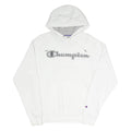 CHAMPION Mens White Cotton Blend Pullover Hoodie S Logo Script Chest