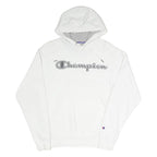 CHAMPION Mens White Cotton Blend Pullover Hoodie S Logo Script Chest