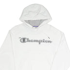 CHAMPION Mens White Cotton Blend Pullover Hoodie S Logo Script Chest