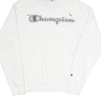 CHAMPION Mens White Cotton Blend Pullover Hoodie S Logo Script Chest