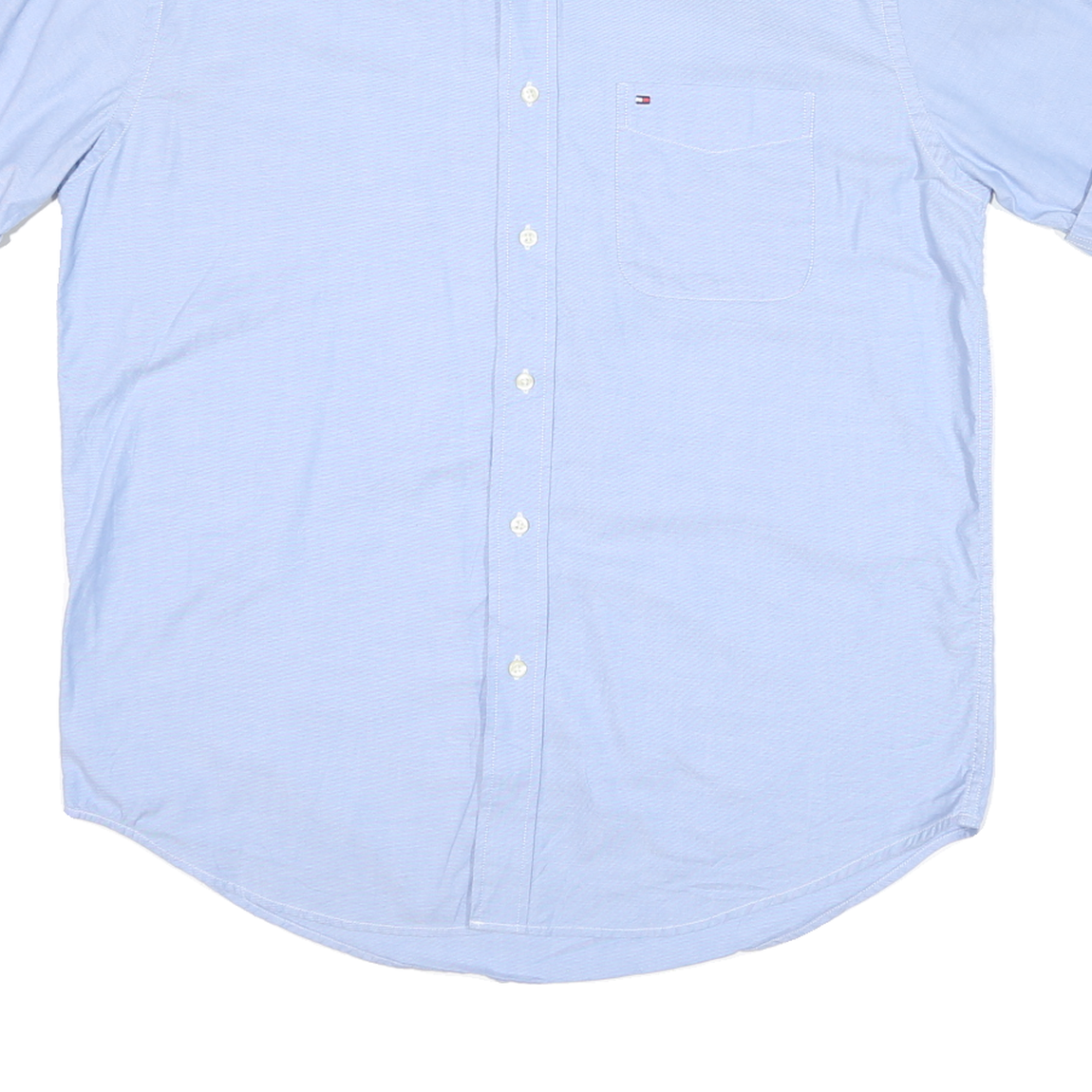 TOMMY HILFIGER Mens Blue Button-Down Short Sleeve Shirt M Classic Cotton Blend