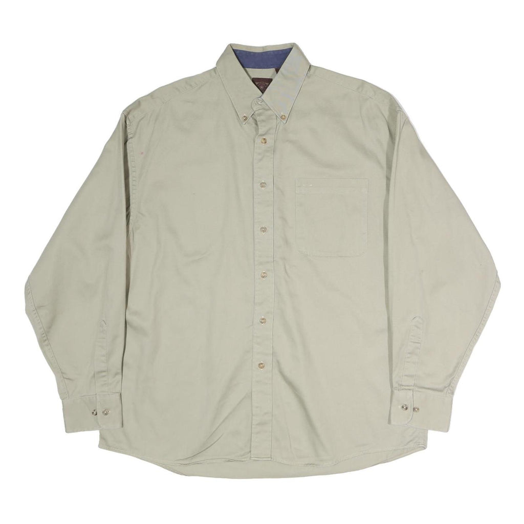 HAGGAR Mens Beige Cotton Shirt L Button-Down Collar Long Sleeve Classic Fit