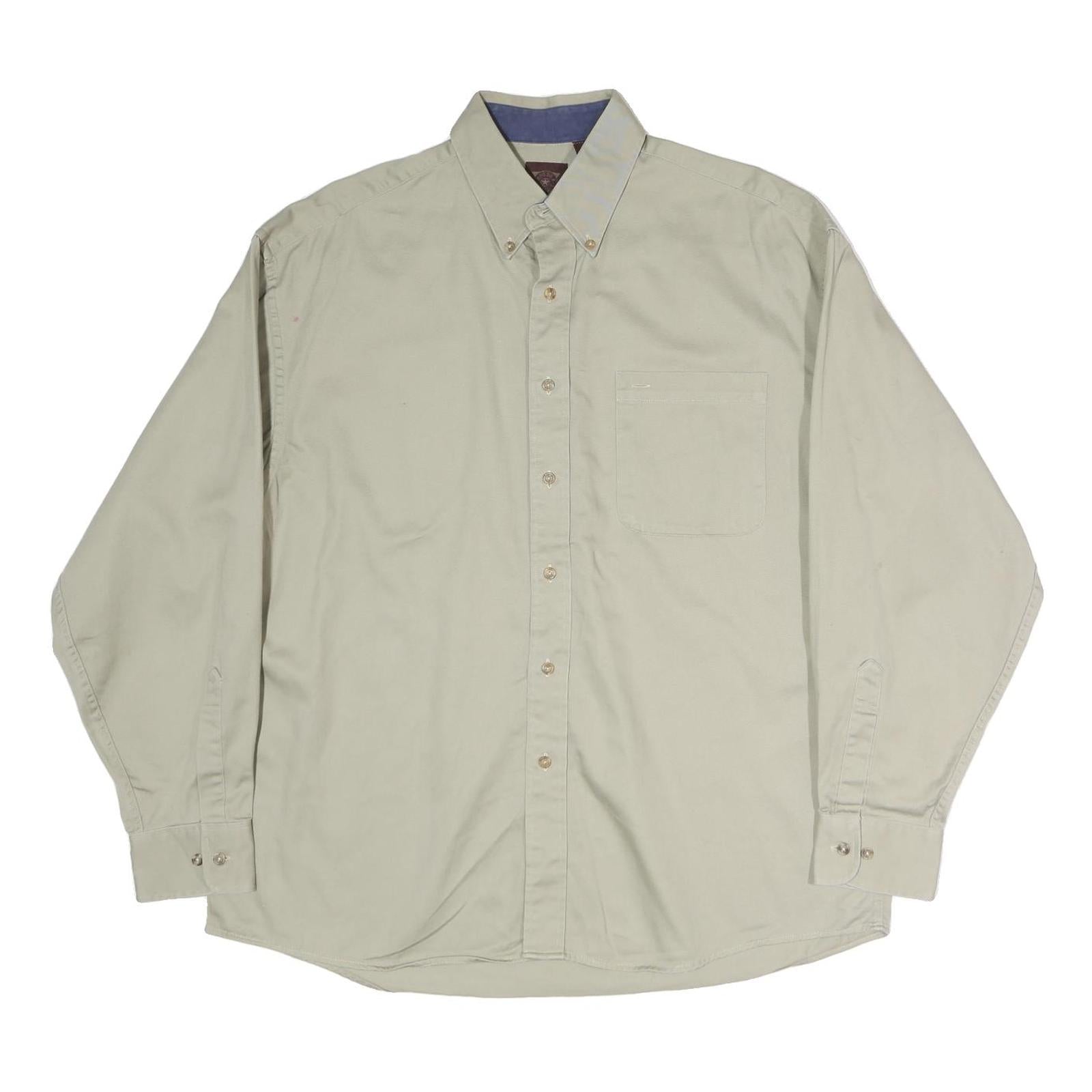 HAGGAR Mens Beige Cotton Shirt L Button-Down Collar Long Sleeve Classic Fit