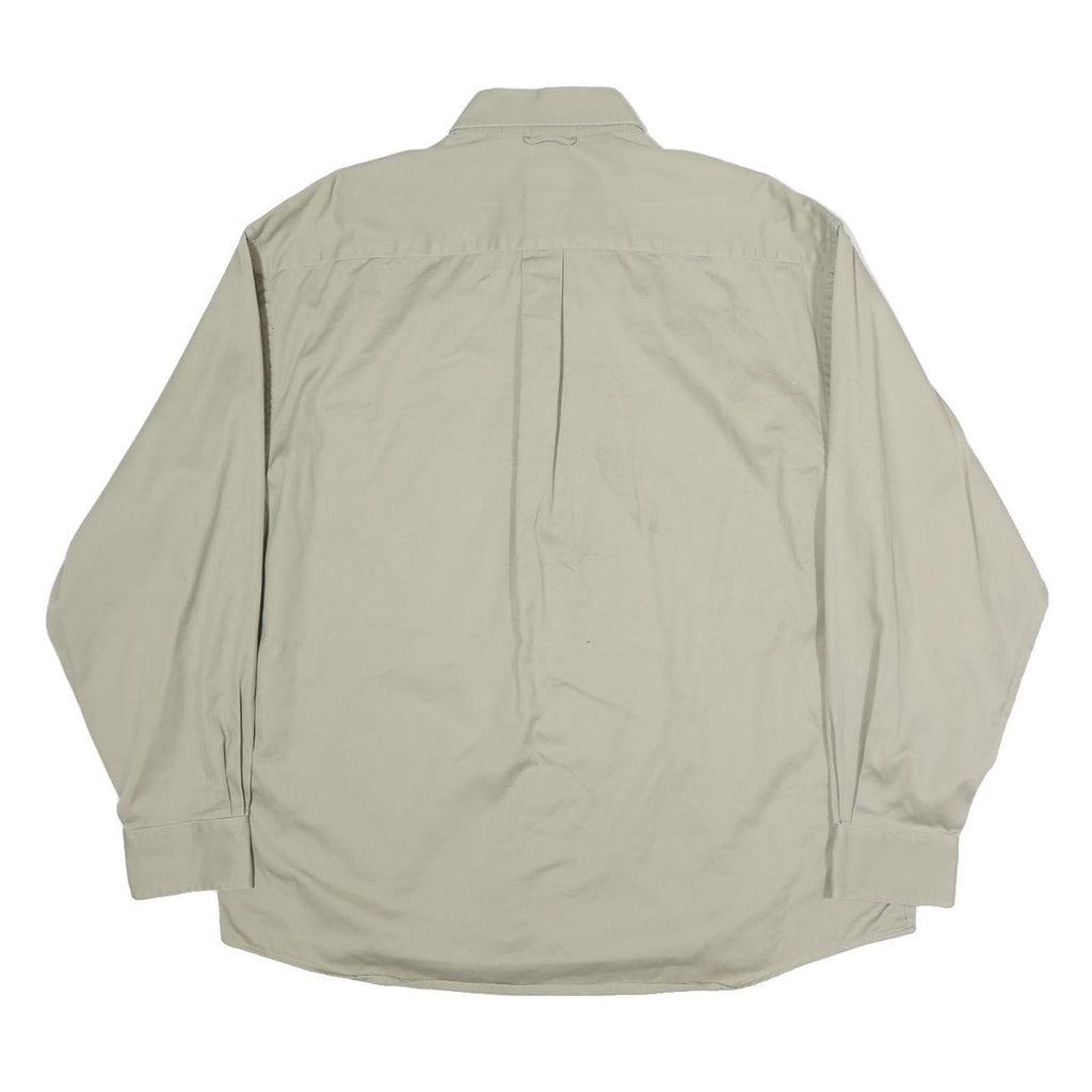 HAGGAR Mens Beige Cotton Shirt L Button-Down Collar Long Sleeve Classic Fit