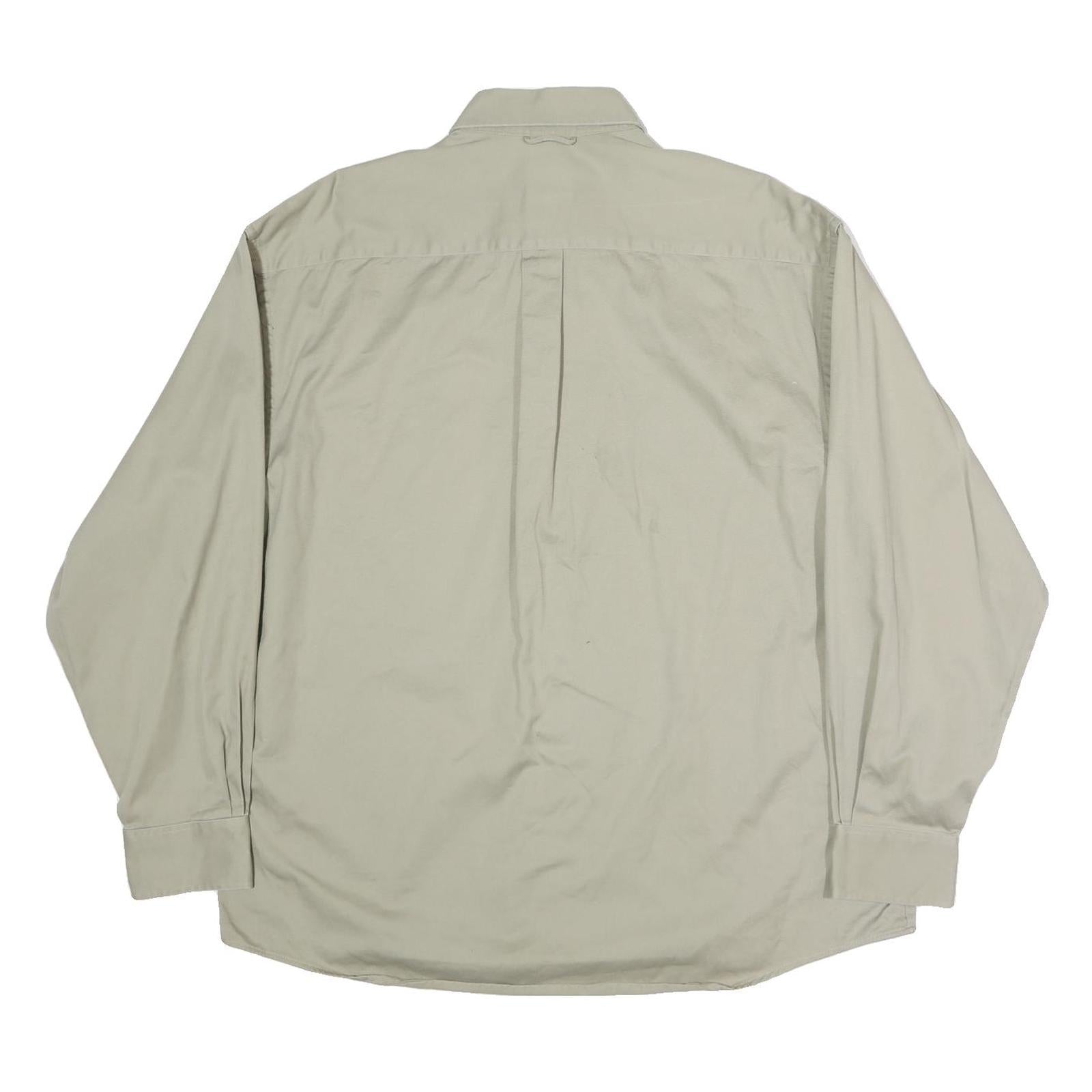 HAGGAR Mens Beige Cotton Shirt L Button-Down Collar Long Sleeve Classic Fit