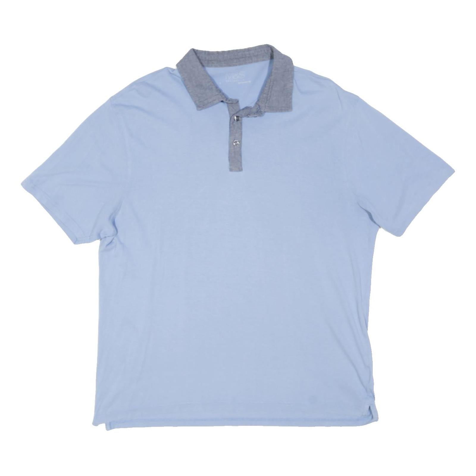 M&S Mens Blue Polo Shirt L Cotton Blend Casual Short Sleeve Summer