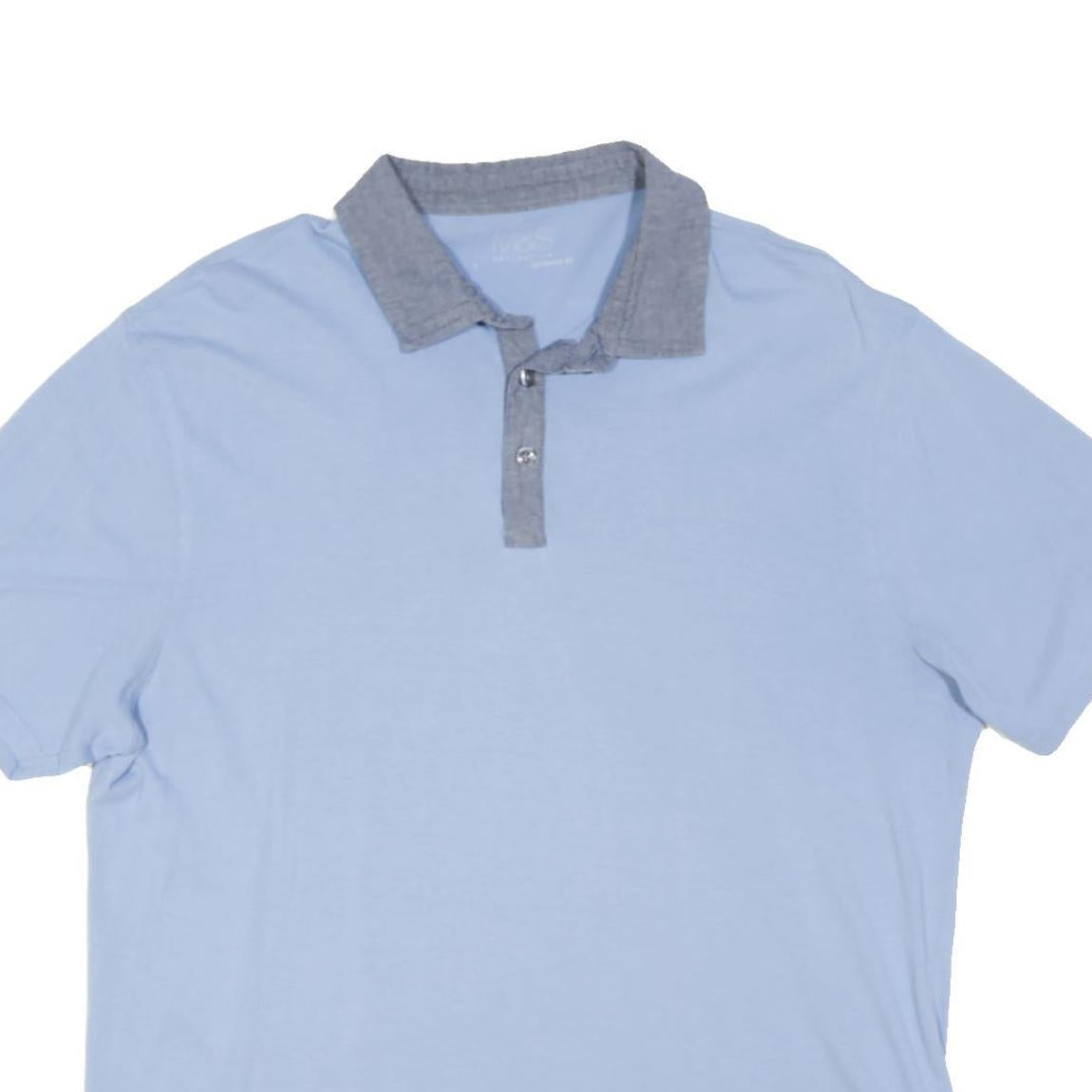 M&S Mens Blue Polo Shirt L Cotton Blend Casual Short Sleeve Summer
