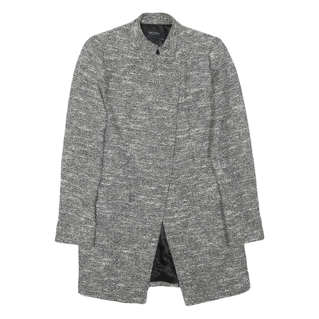 ZARA BASIC Womens Grey Button Jacket S Polyester Blend Plain Stylish Long Sleeve
