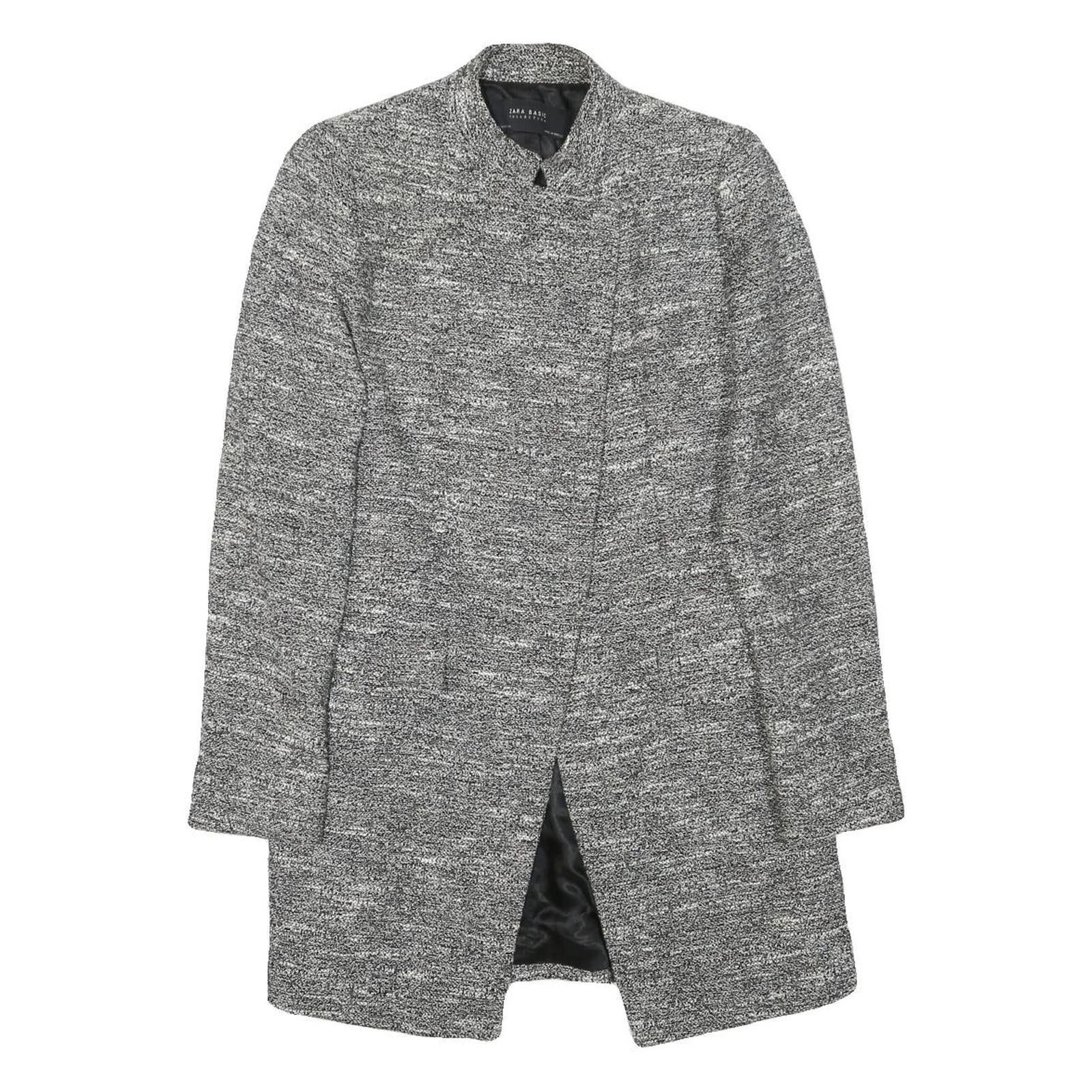 ZARA BASIC Womens Grey Button Jacket S Polyester Blend Plain Stylish Long Sleeve