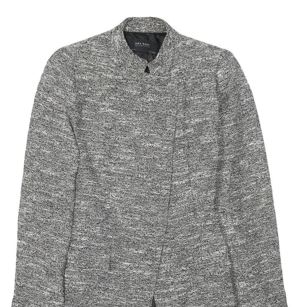 ZARA BASIC Womens Grey Button Jacket S Polyester Blend Plain Stylish Long Sleeve