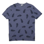 REISS Womens Blue T-Shirt S Short Sleeve Round Neck Feather Print Cotton Blend