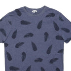 REISS Womens Blue T-Shirt S Short Sleeve Round Neck Feather Print Cotton Blend