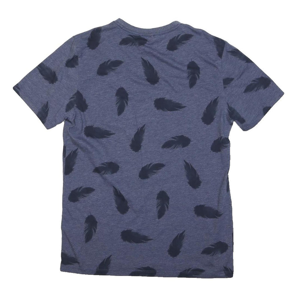 REISS Womens Blue T-Shirt S Short Sleeve Round Neck Feather Print Cotton Blend