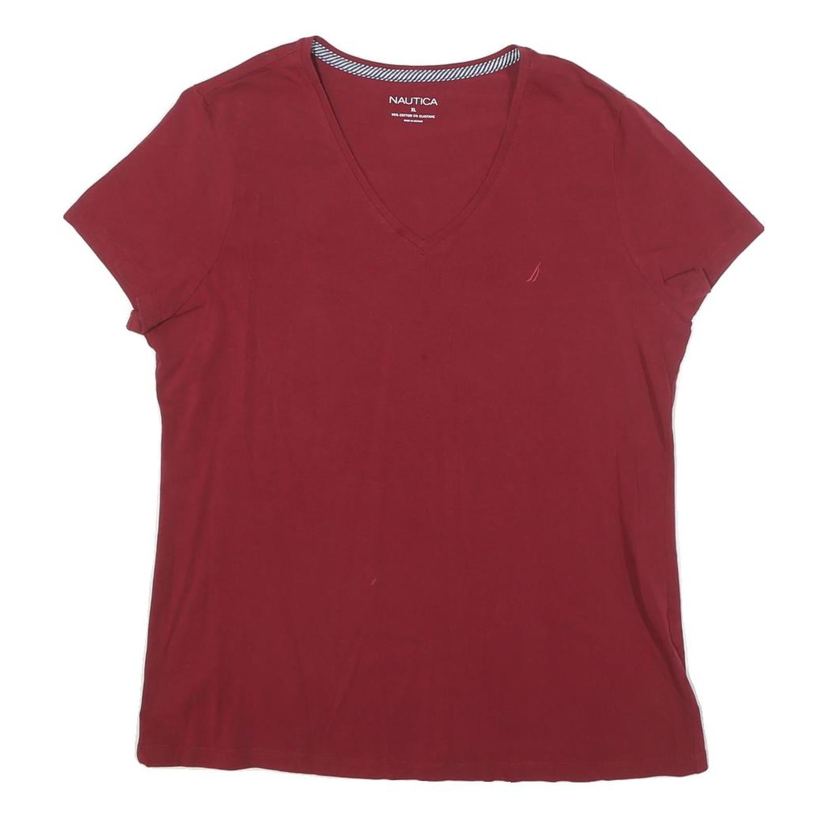 NAUTICA Womens Red Classic T-Shirt XL Short Sleeve V-Neck Cotton Blend