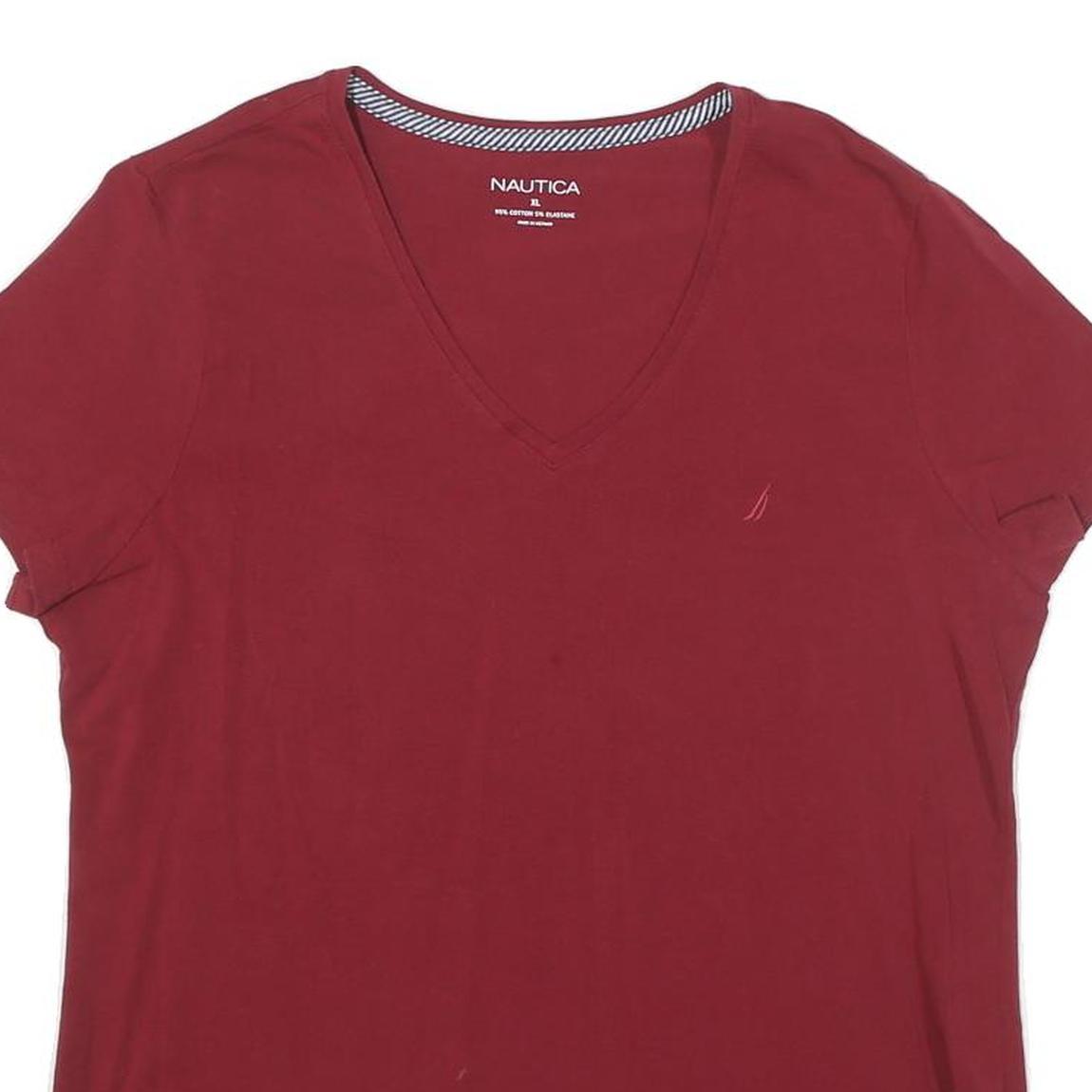 NAUTICA Womens Red Classic T-Shirt XL Short Sleeve V-Neck Cotton Blend