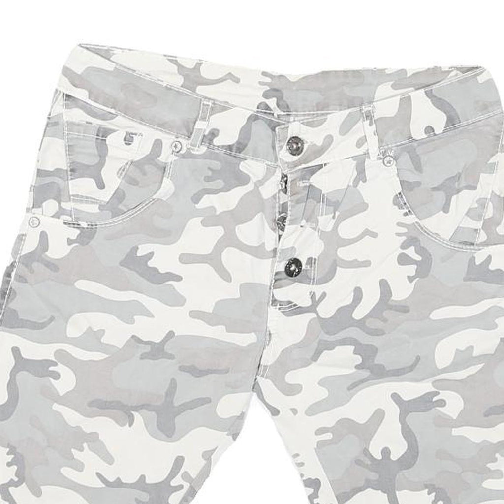 Mens Shorts Grey & White Camouflage Casual S W30 Button Fly Cotton Blend