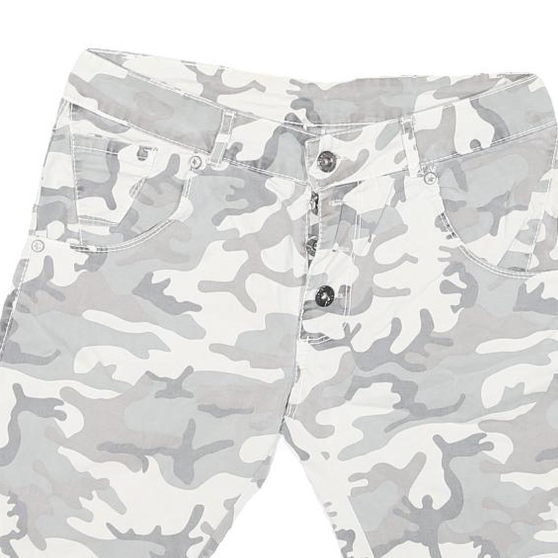 Mens Shorts Grey & White Camouflage Casual S W30 Button Fly Cotton Blend