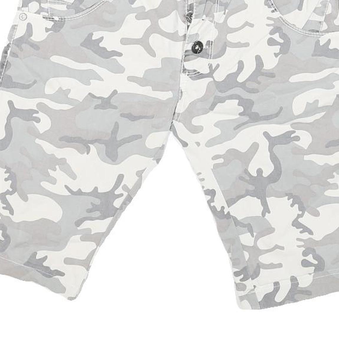 Mens Shorts Grey & White Camouflage Casual S W30 Button Fly Cotton Blend
